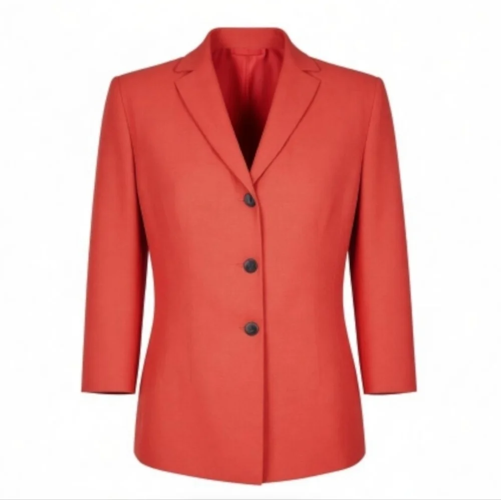 Le Suit Essentials Blazer Women Size 10 Orange Slit Cuffs Textured 3/4 Sleeve